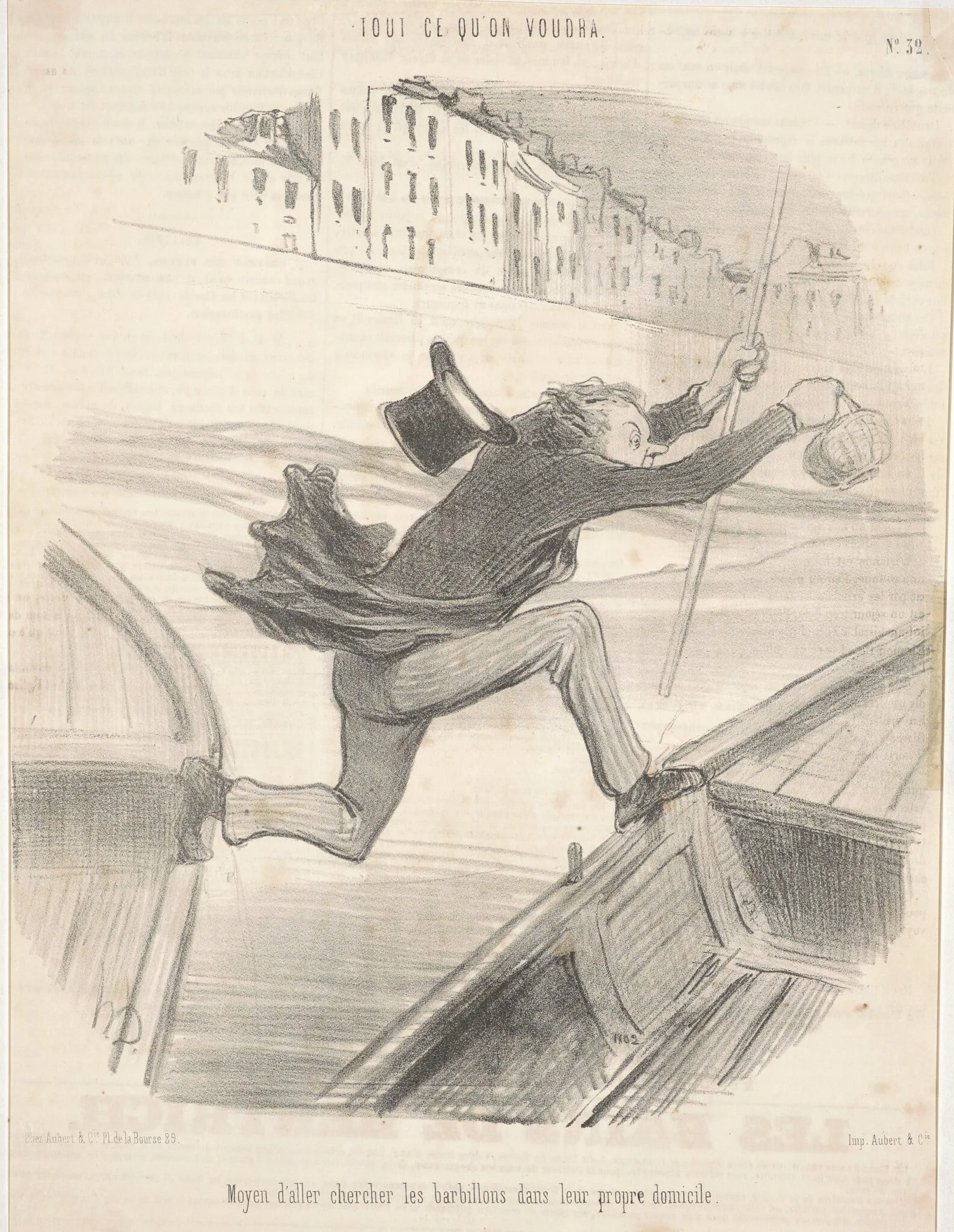 Moyen d'aller chercher les barbillons dans leur propre domicile, by Honoré Daumier, ink, 1848
