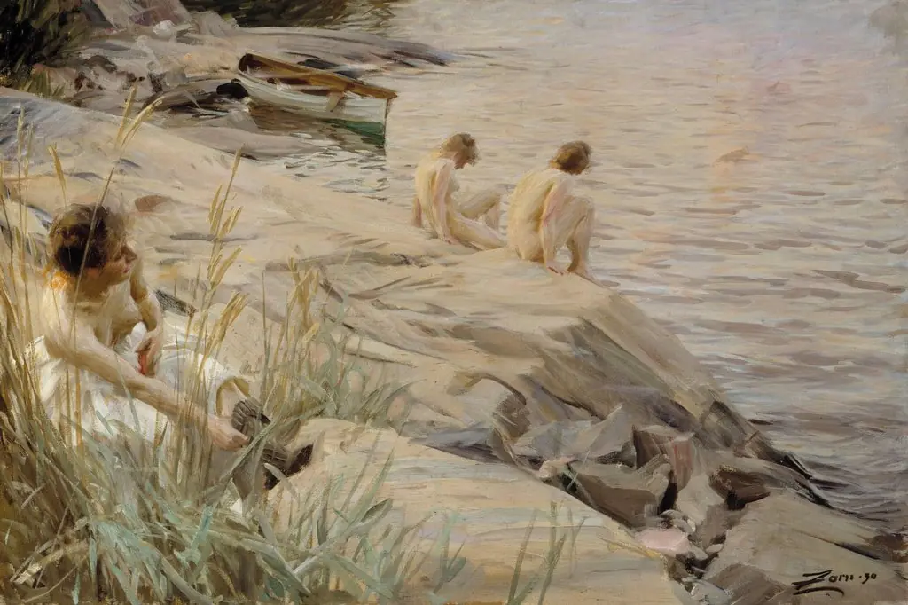 Girls Bathing in the Open Air (Out of Doors) ; Bathing Girls, Outside ; Outdoors