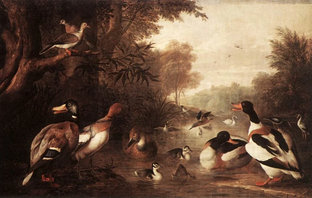 Landscape with Ducks, by Jakob Bogdani, oil, 1701