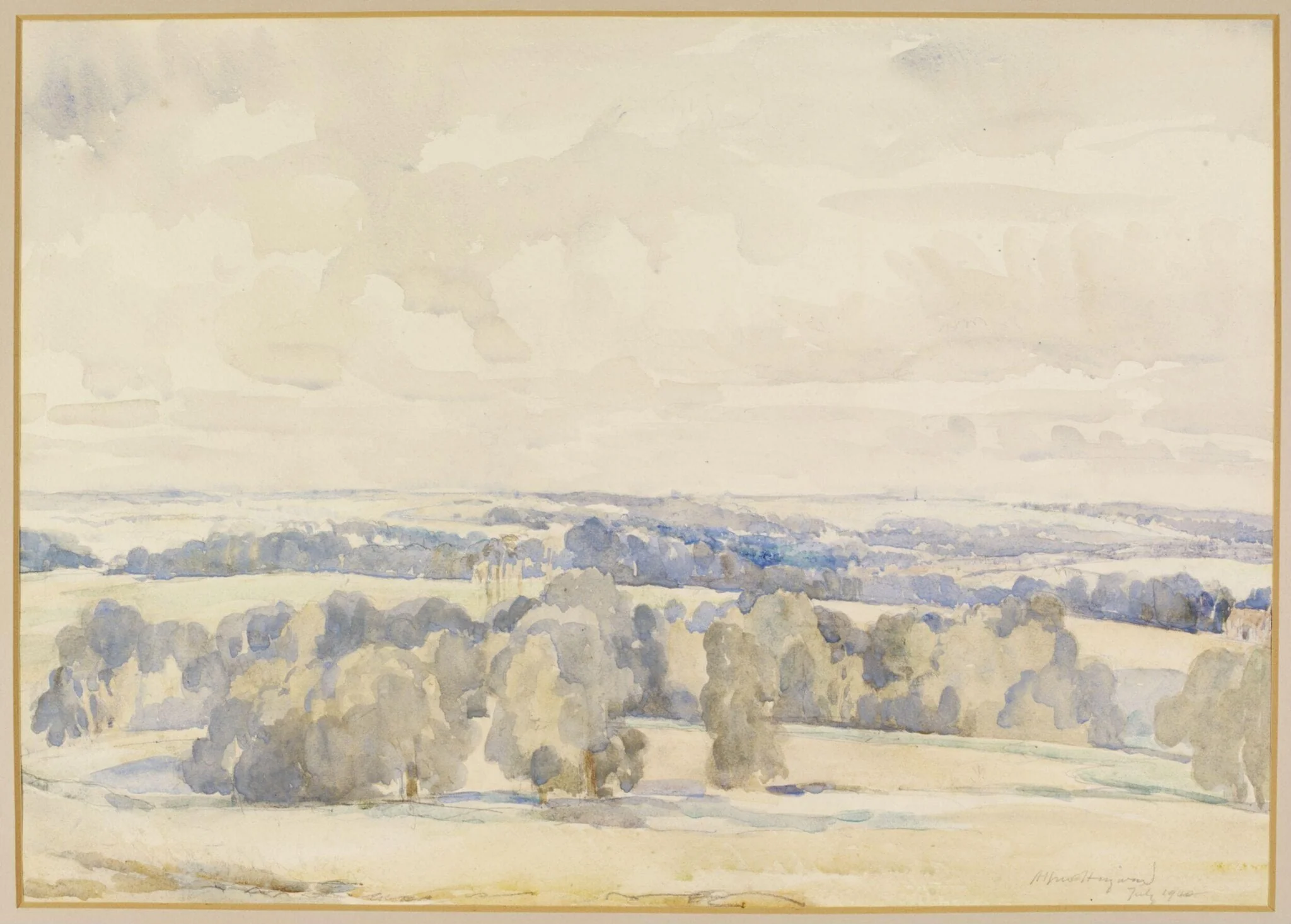 Ashburnham Park; looking into the Weald towards Brightling, by Alfred Hayward, watercolor, 1940