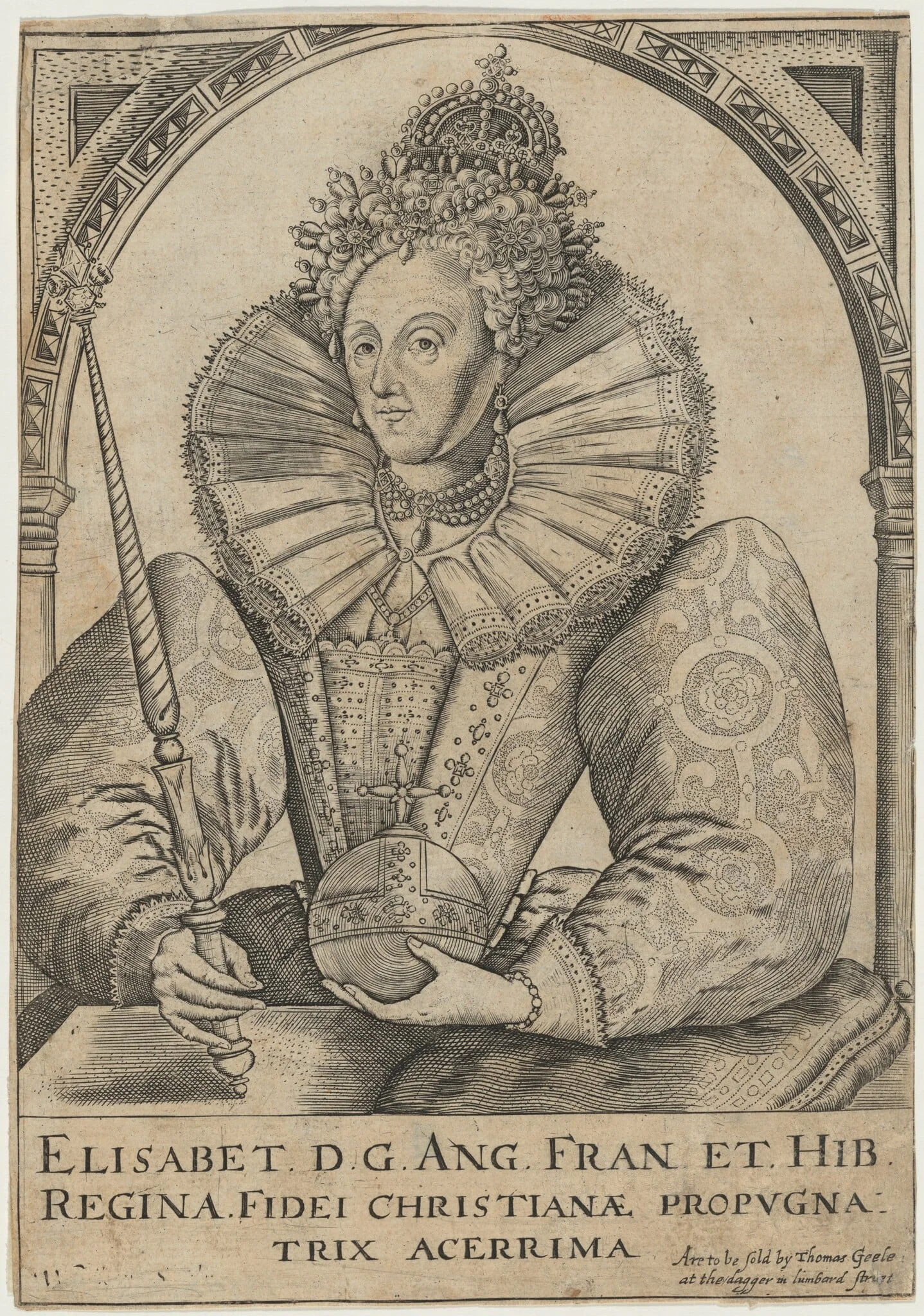 Queen Elizabeth, by Willem Kip, ink, 1606