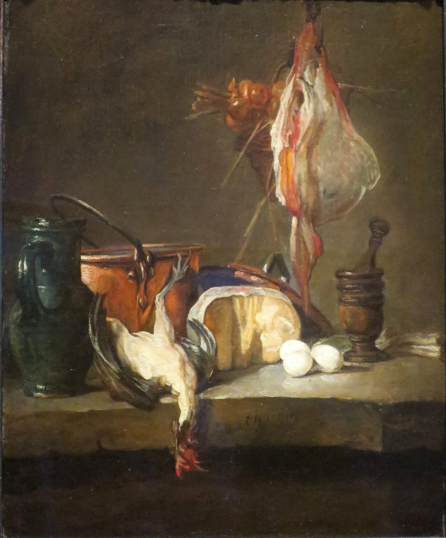 Still Life with Fowl, by Jean-Baptiste-Siméon Chardin, oil, 1728
