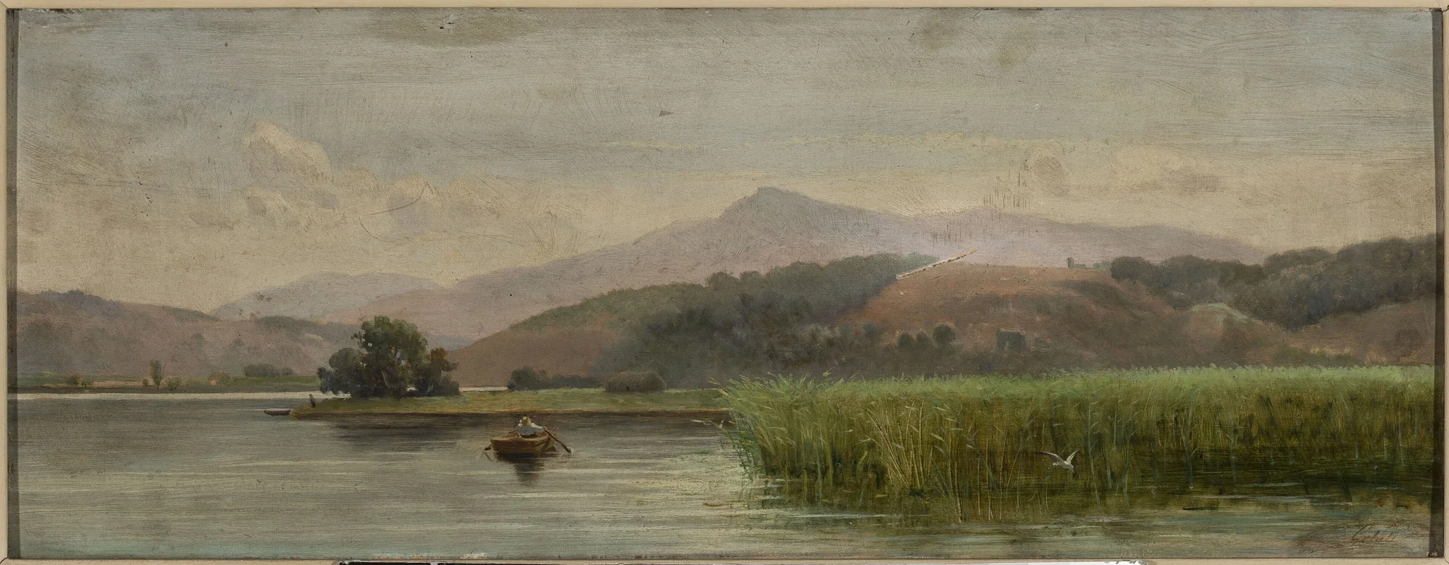 Lake Chiusi in Tuscany, by Lorenzo Gelati, oil, 1871