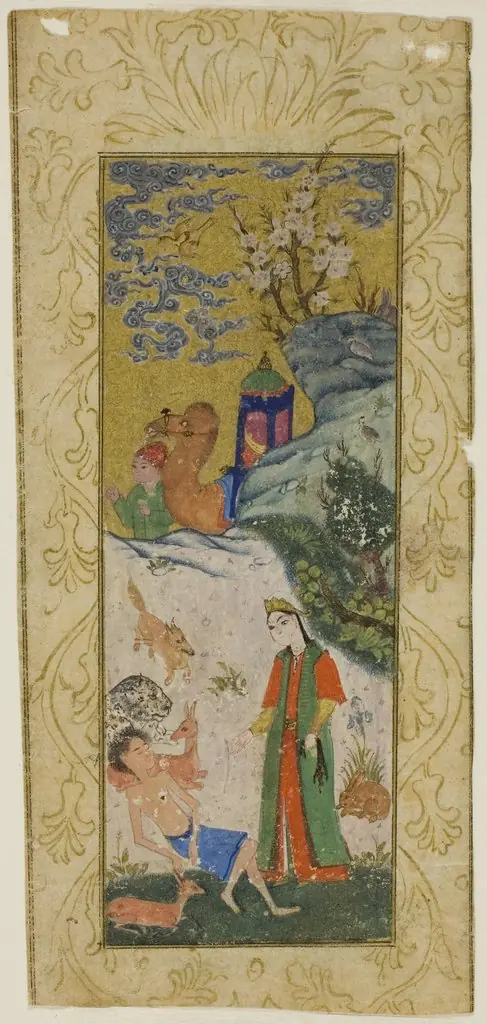 Layla Visiting Majnun in the Desert, page from a copy of the Khamsa of Nizami