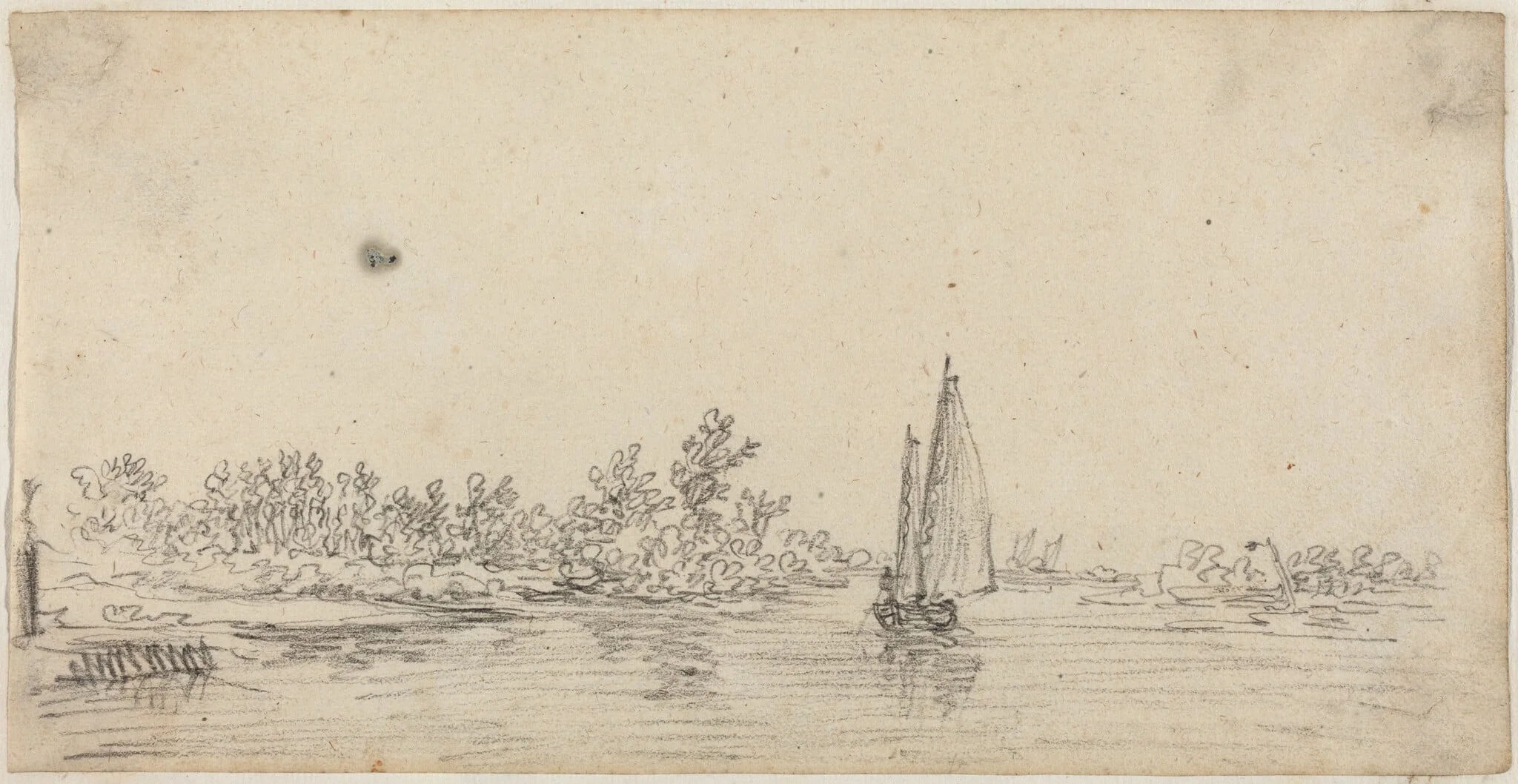 Sailboat on an Estuary, by Jan van Goyen, chalk, 1628