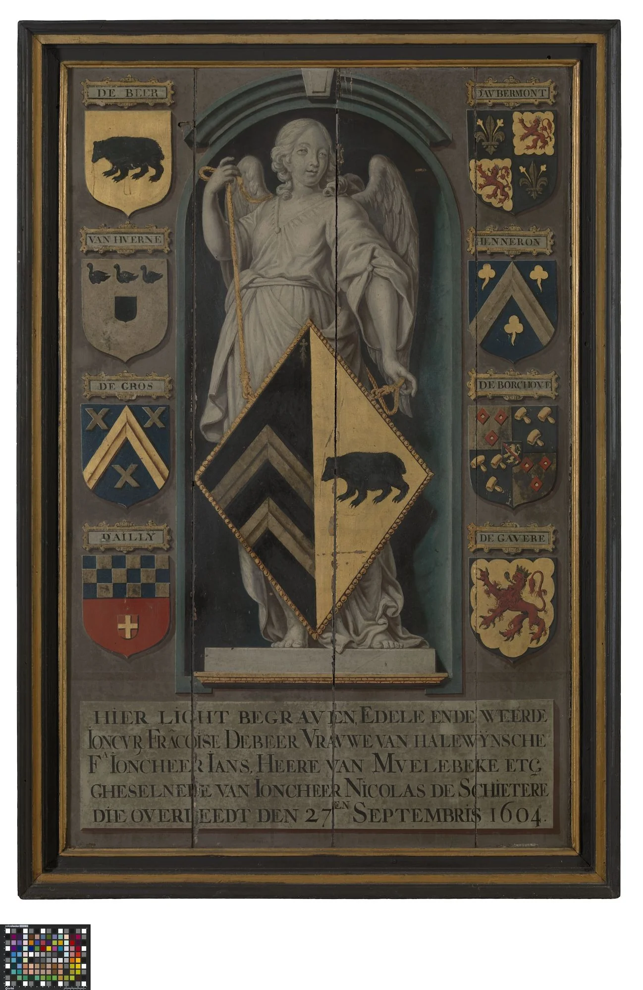 Memorietafel van Françoise de Beer, echtgenote van Nicolas de Schietere, by Unknown, oil, 1604