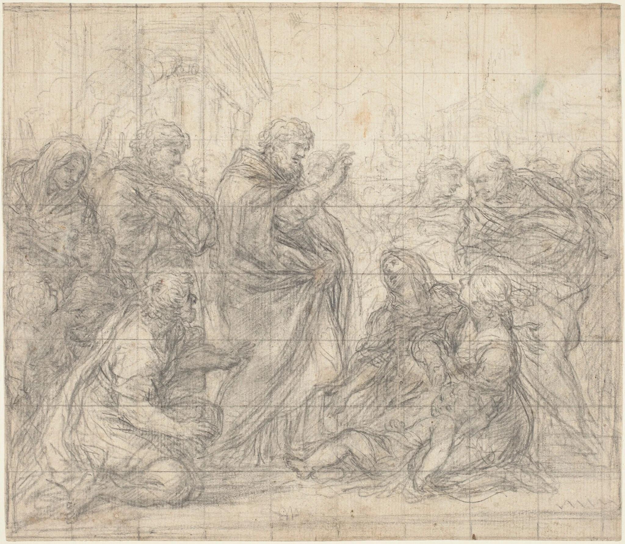 Saint Zenobius Resuscitating a Child, by Ciro Ferri, chalk, 1665