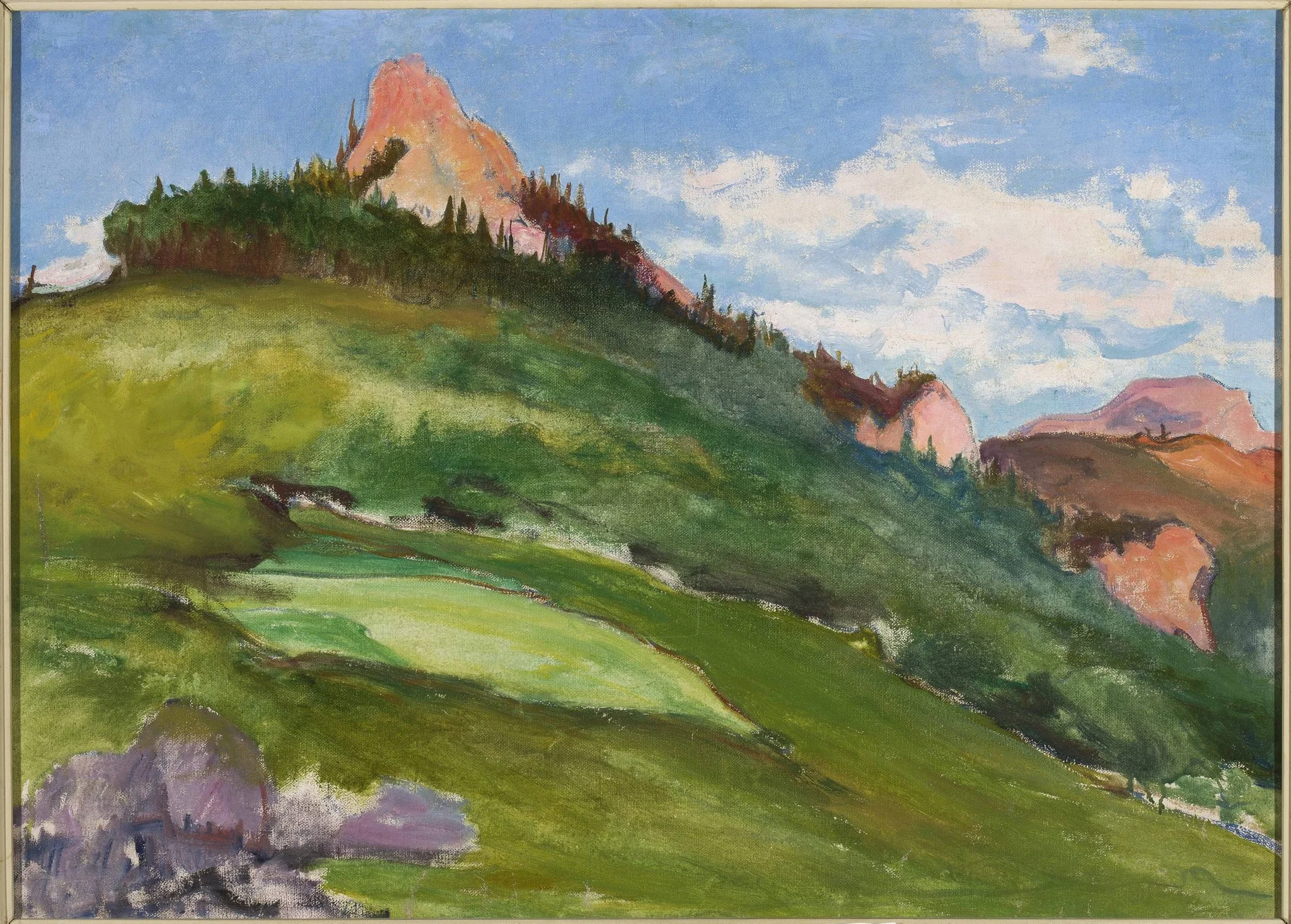 Landscape with pink mountain peaks