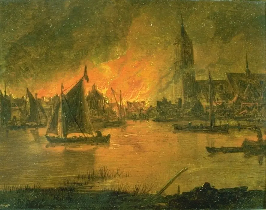 Fire in the Old City Hall of Amsterdam