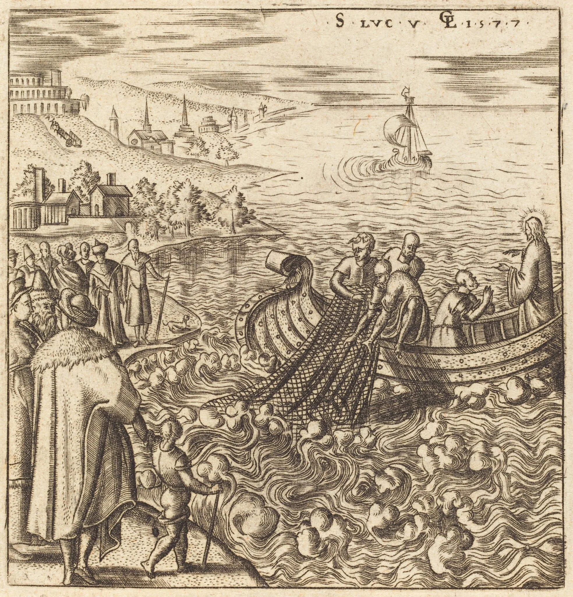 The Miraculous Draught of Fishes, by Léonard Gaultier, ink, 1577