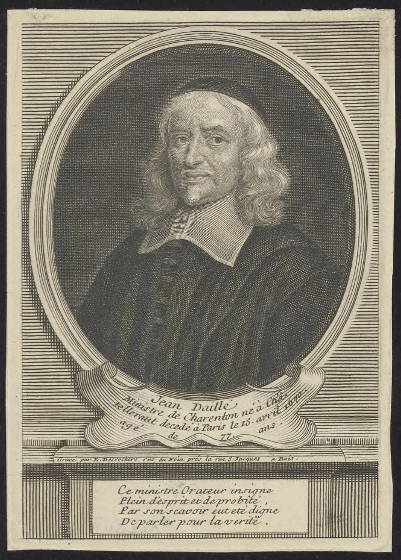Portrait of Johannes Dallaeus/ Jean Daillé, by Etienne, Desrochers, unspecified, 1750