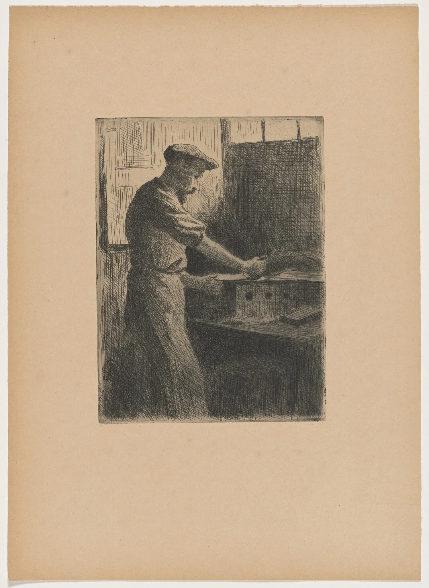 Auguste Delâtre au travail (Auguste Delâtre at Work), by Maximilien Luce, ink, 1895