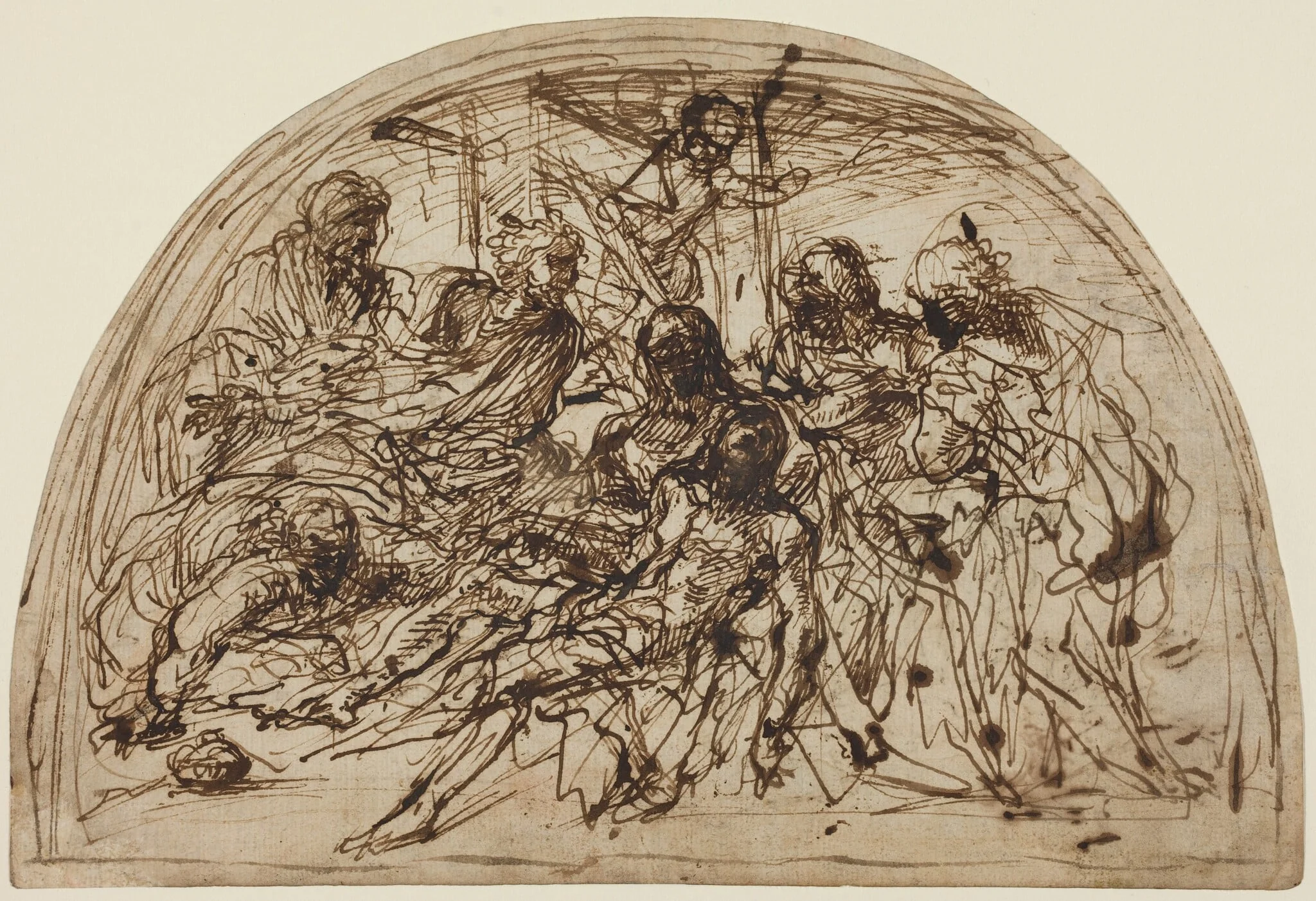 The Lamentation with Saints, by Alvise dal Friso, ink, 1580
