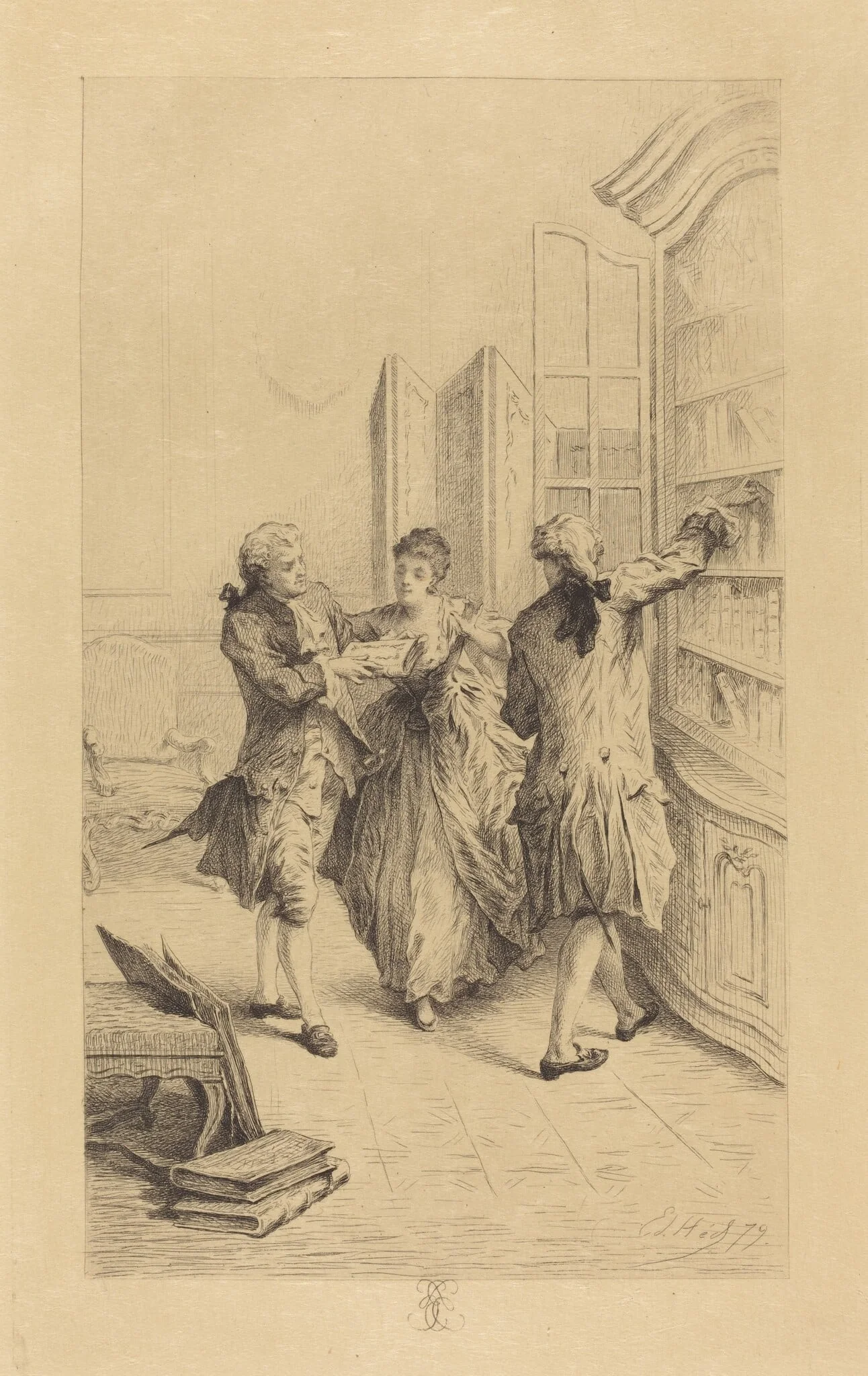 Frontispiece for "La Reliure française", by Edmond Hédouin, ink, 1879