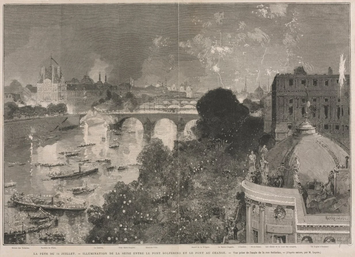 The Festival of 14 July, Illumination of the Place of the Republic (after H. Scott), by Auguste Lepère, 1880