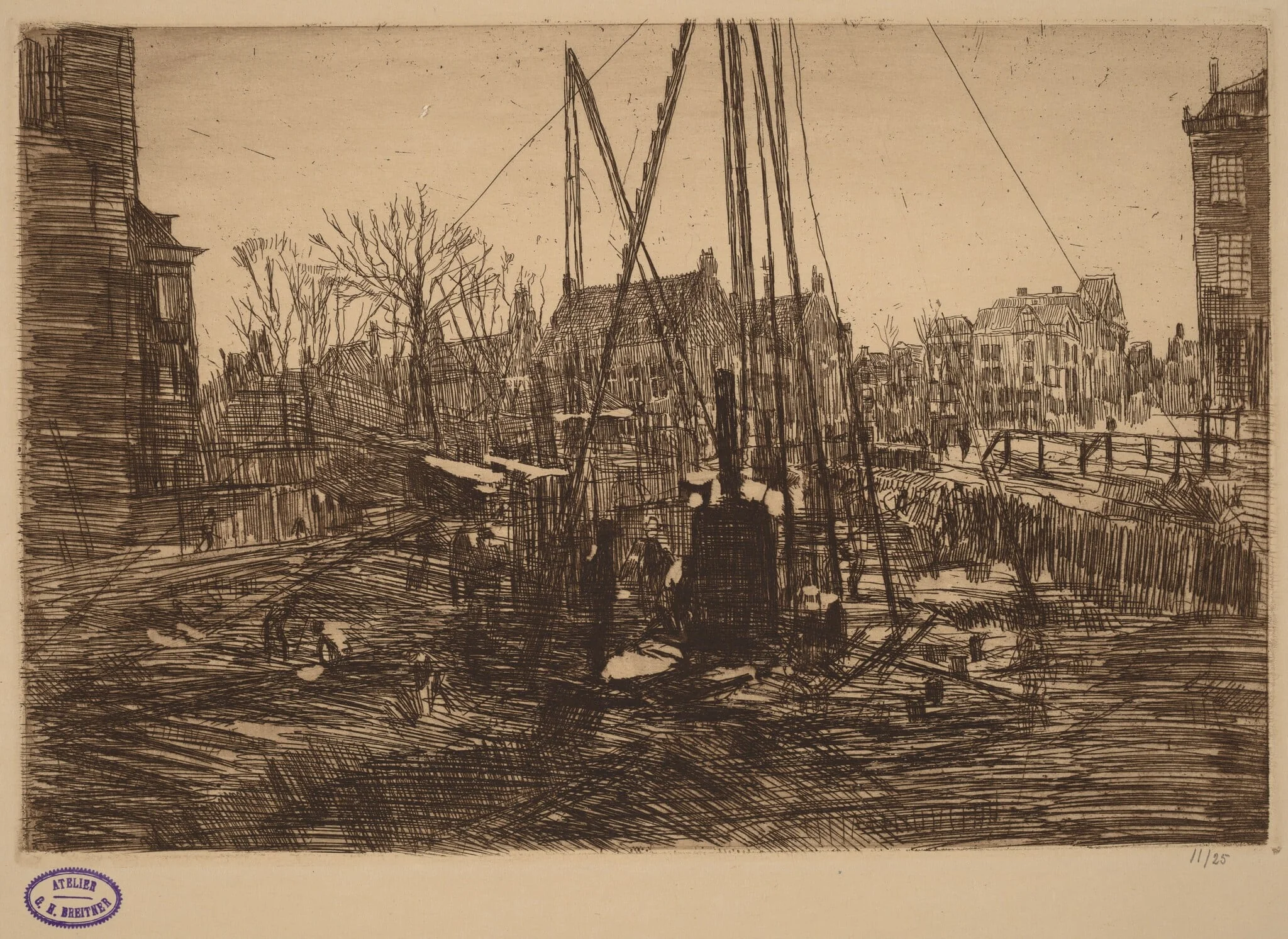 Scene in a Dutch City with Pile Driver in Foreground, by George Hendrik Breitner, ink, 1890