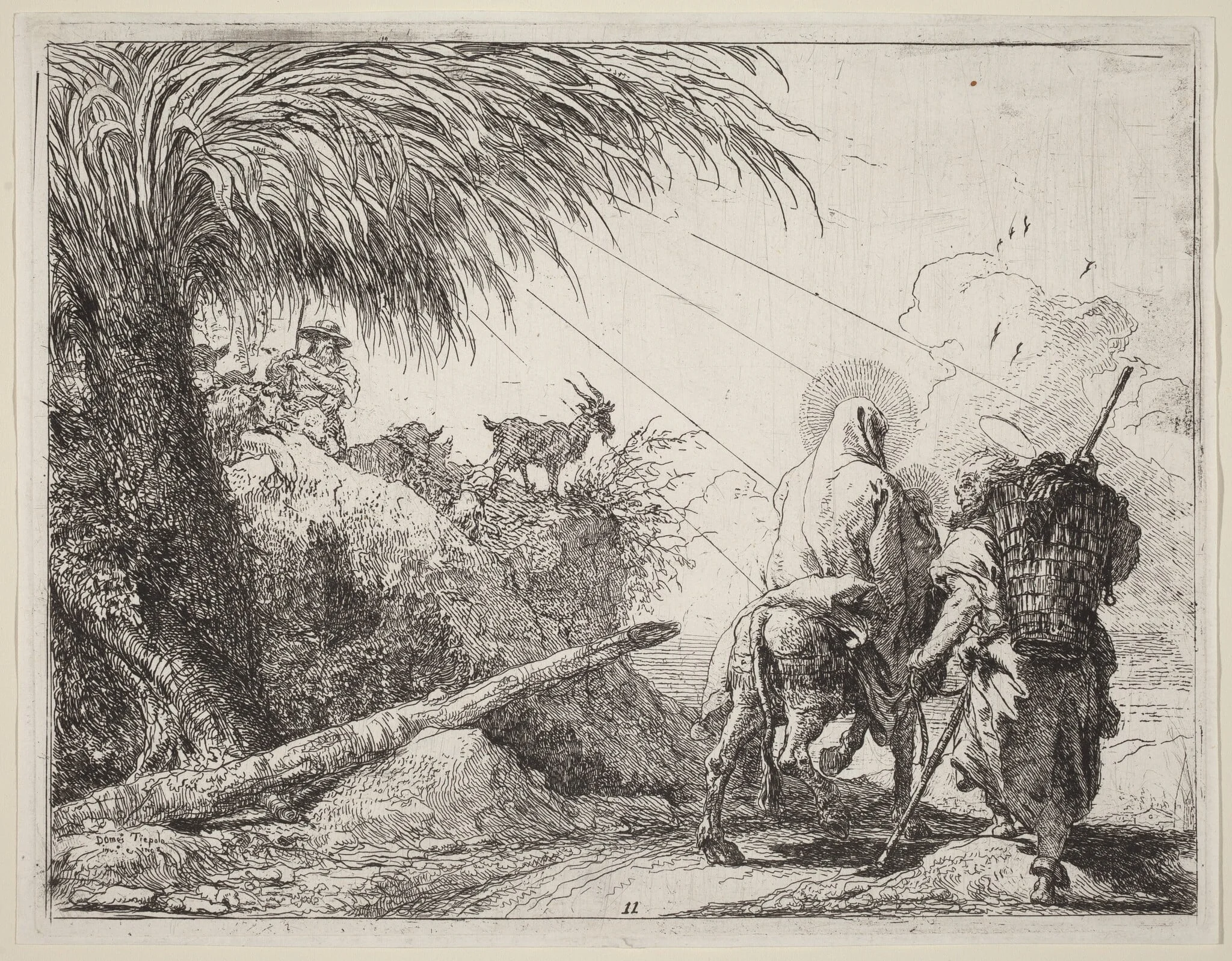 The Flight, Holy Family at the Right, Joseph Looking to the Left, by Giovanni Domenico Tiepolo, ink, 1753