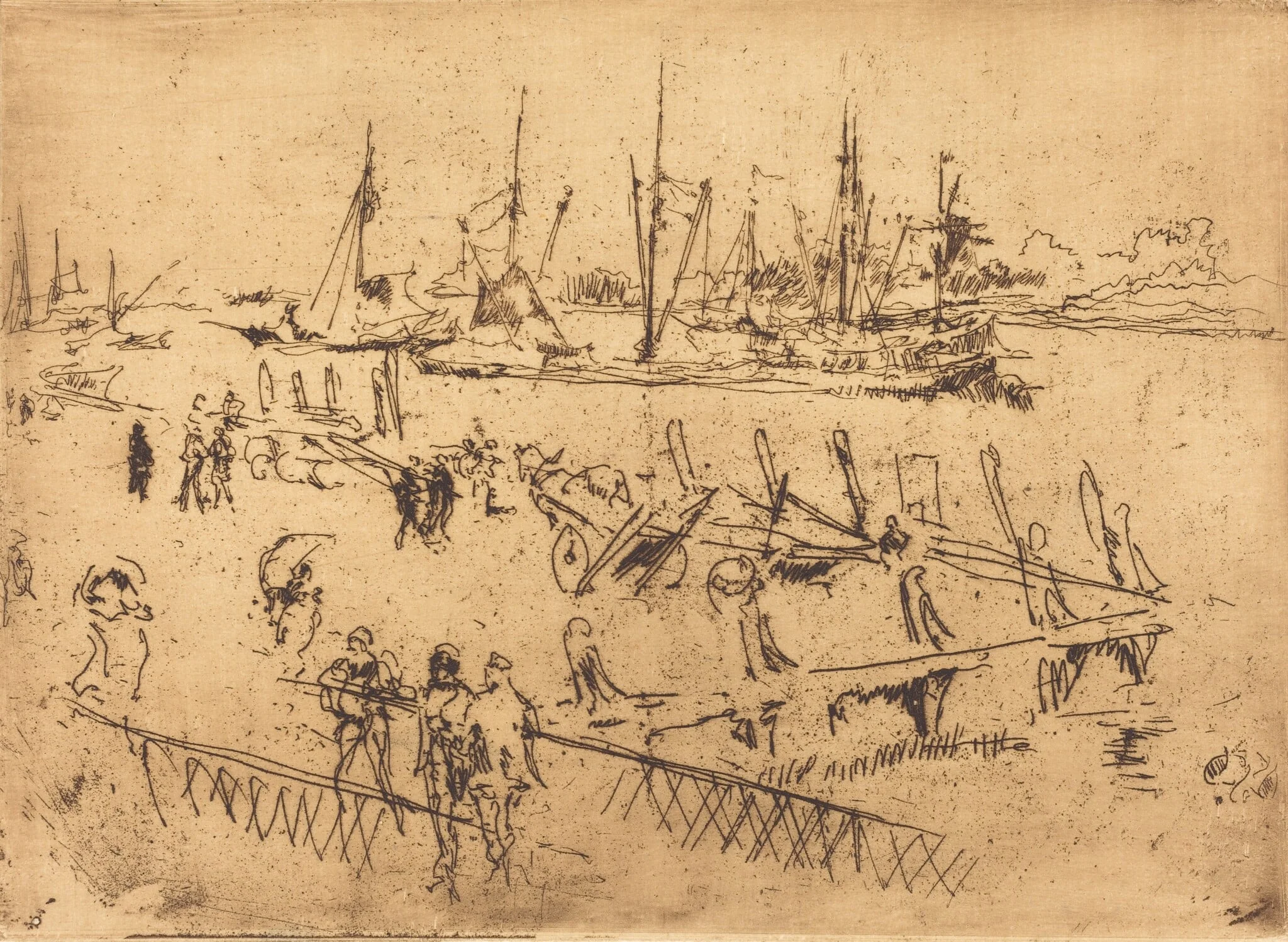 Little Dordrecht, by James McNeill Whistler, ink, 1884