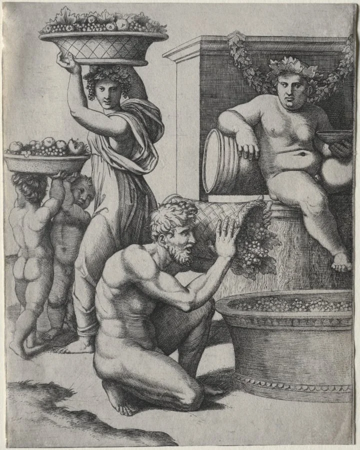 The Wine Press, by Marcantonio Raimondi, 1518