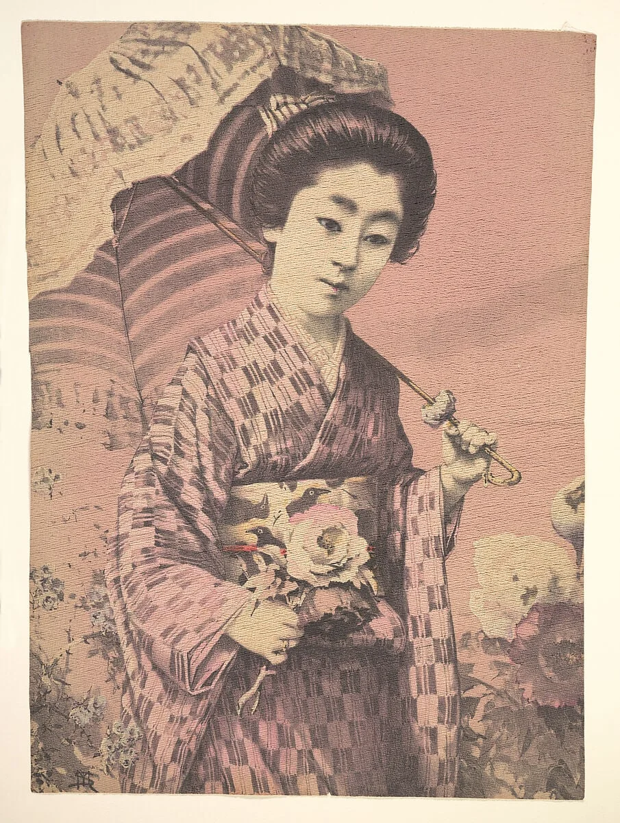 日傘を差す女|Girl Carrying a Parasol, by Unknown, ink, 1905