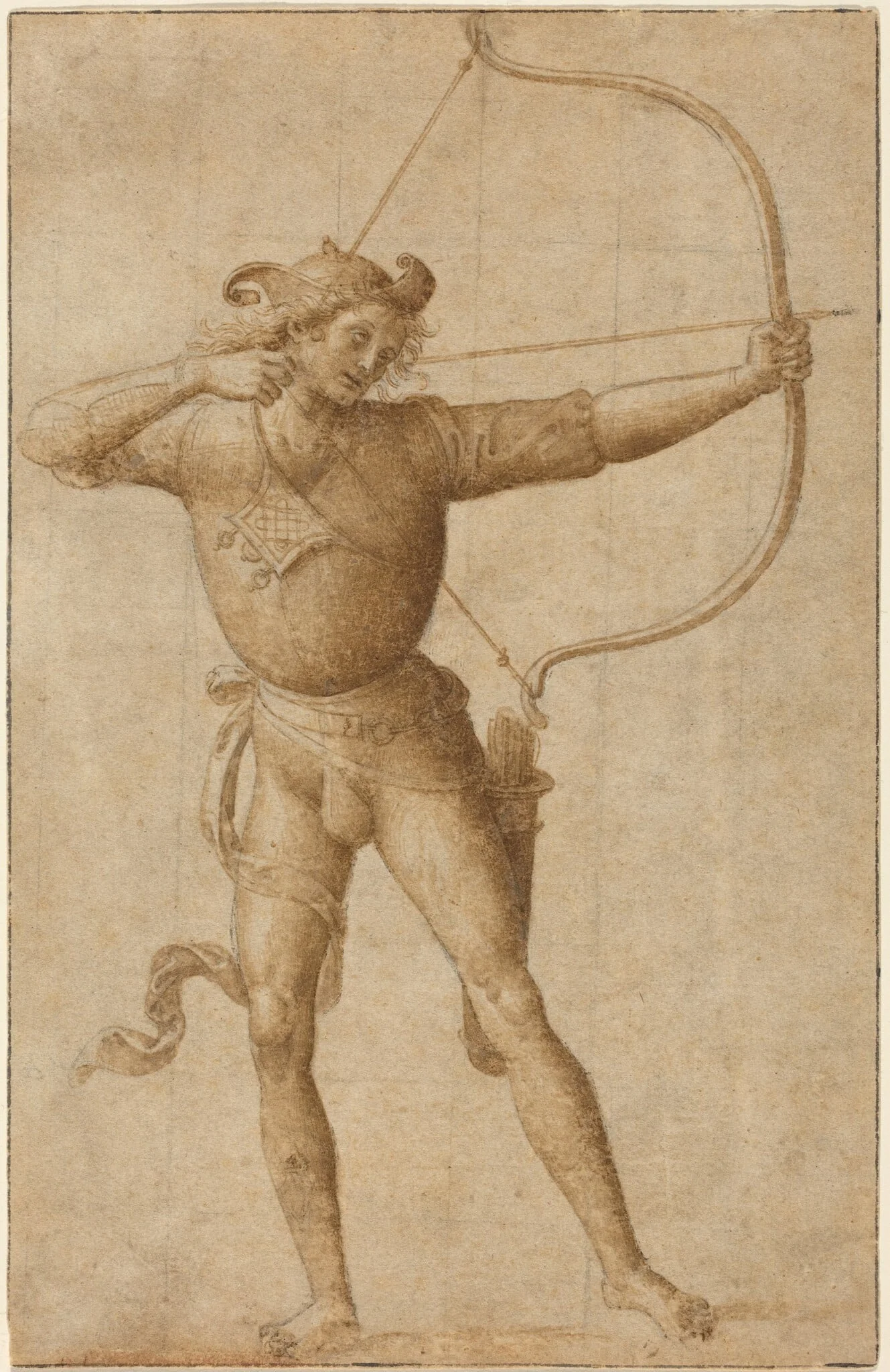 Archer Drawing a Bow, by Italian 16th Century, chalk, 1505