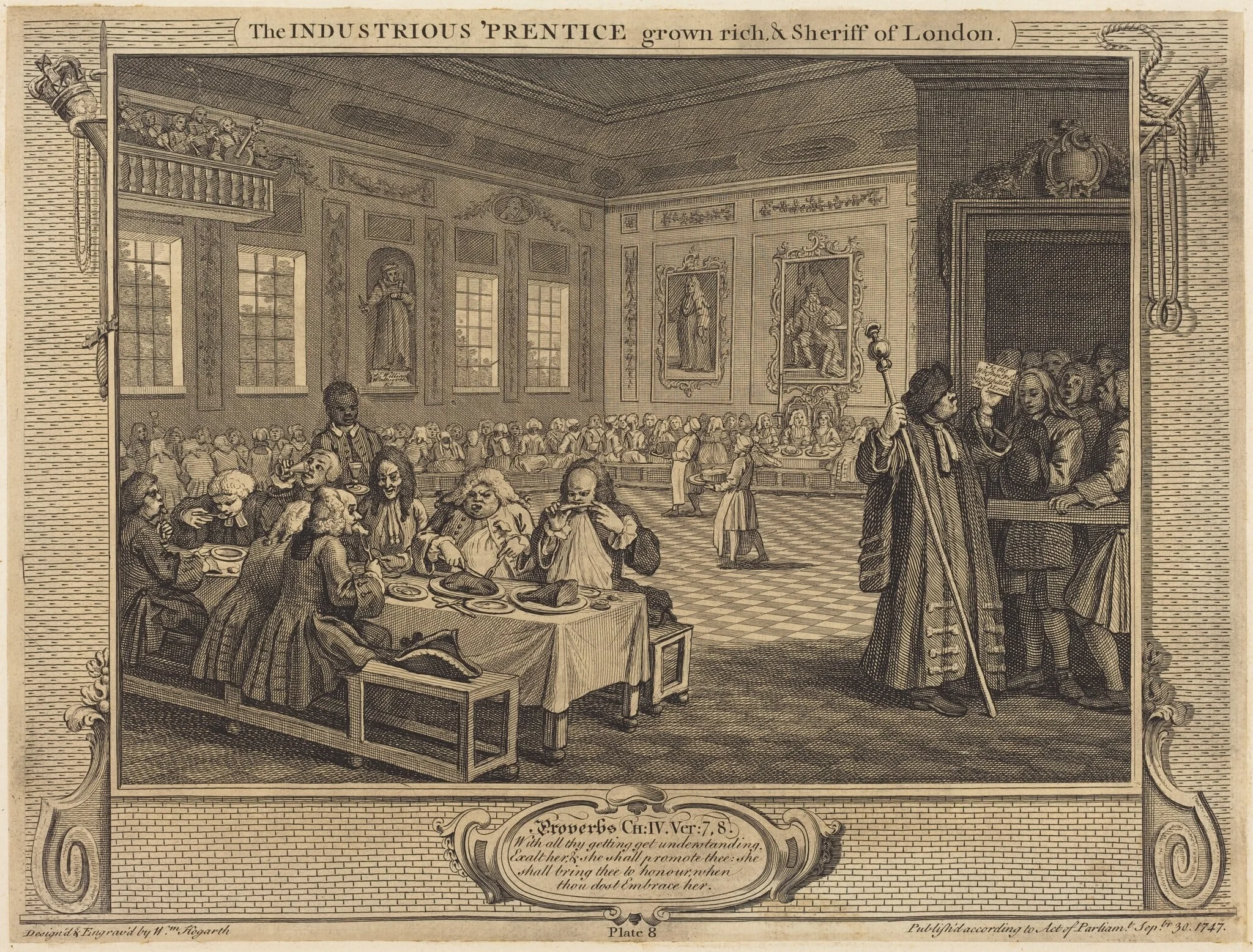 The Industrious 'Prentice grown rich & Sheriff of London, by William Hogarth, ink, 1747