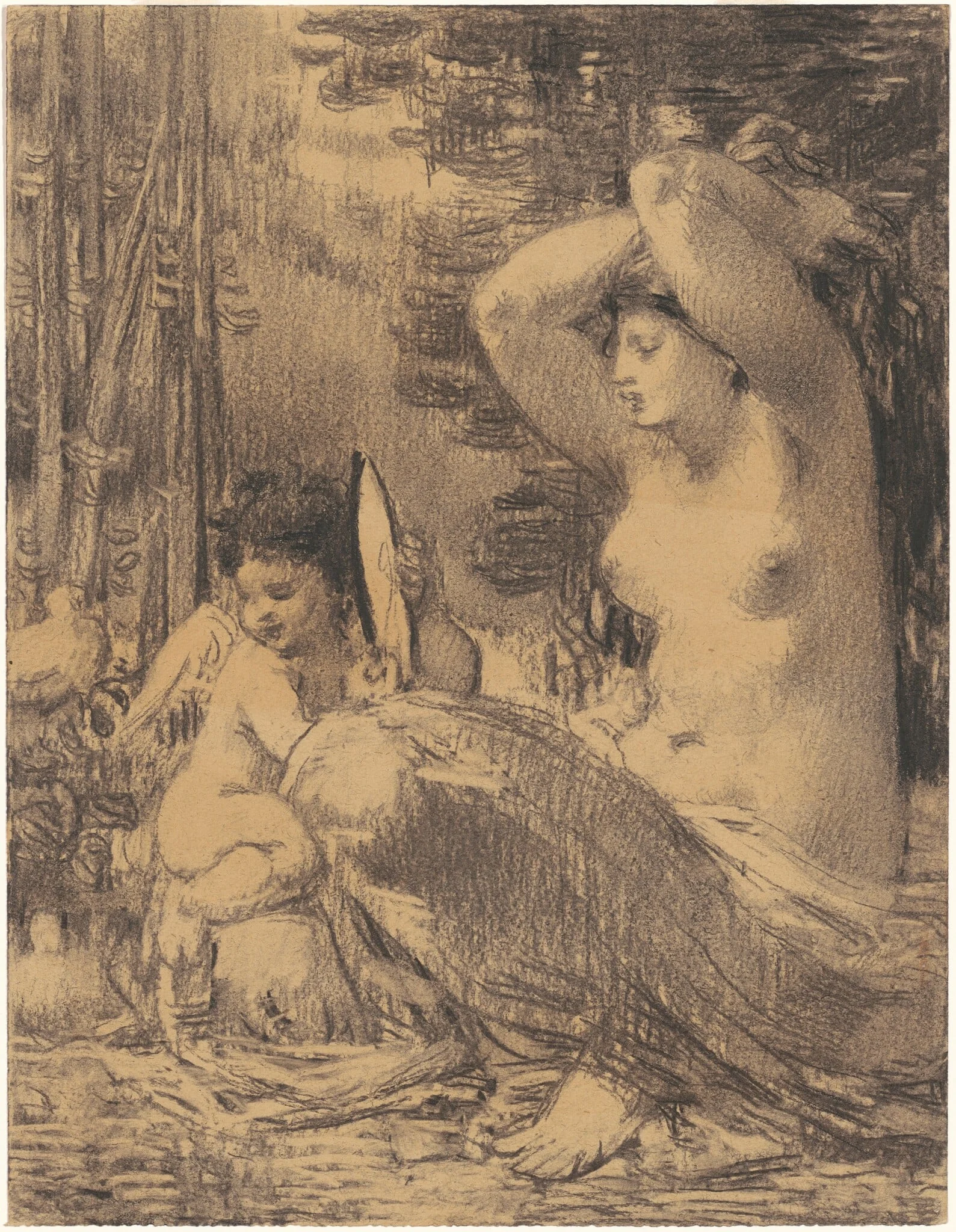 Nude with Cherub Holding a Mirror, by William Perkins Babcock, charcoal, 1870
