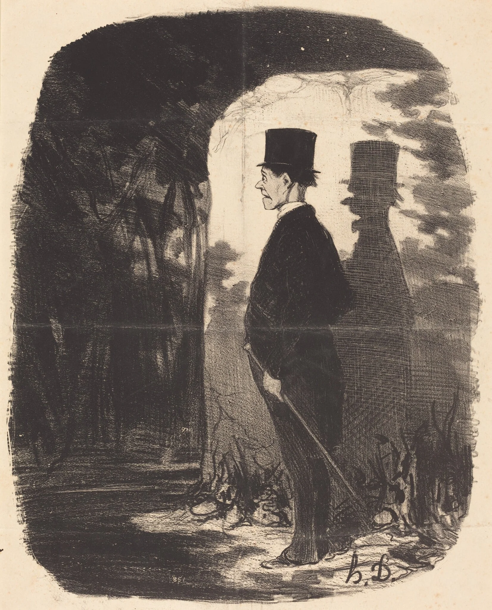 Il n'y a pas a dire, il faut que je traverse ce... bois..., by Honoré Daumier, ink, 1845