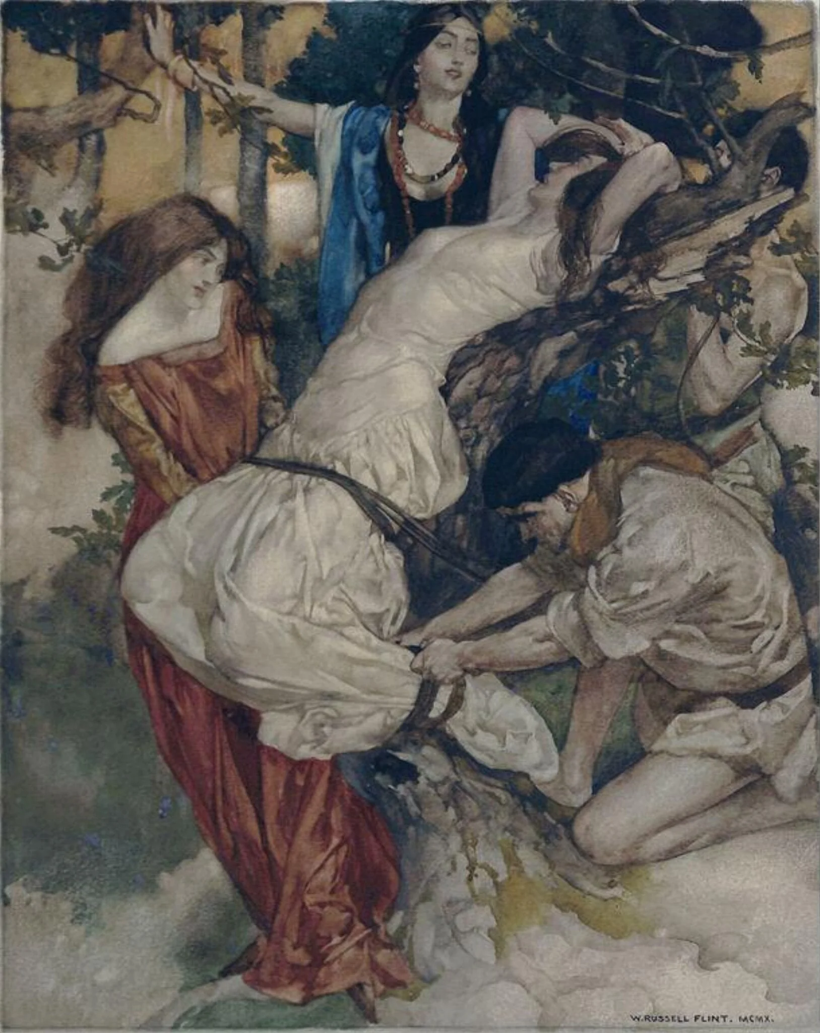 Dame Bragwaine, by William Russell Flint, watercolor, 1910