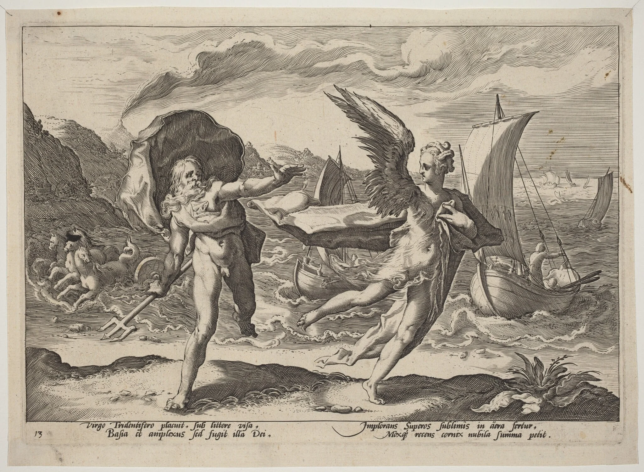 Coronis Changed into a Crow, by Hendrik Goltzius, ink, 1589