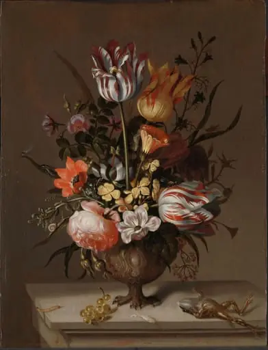 Still Life with a Vase of Flowers and a Dead Frog