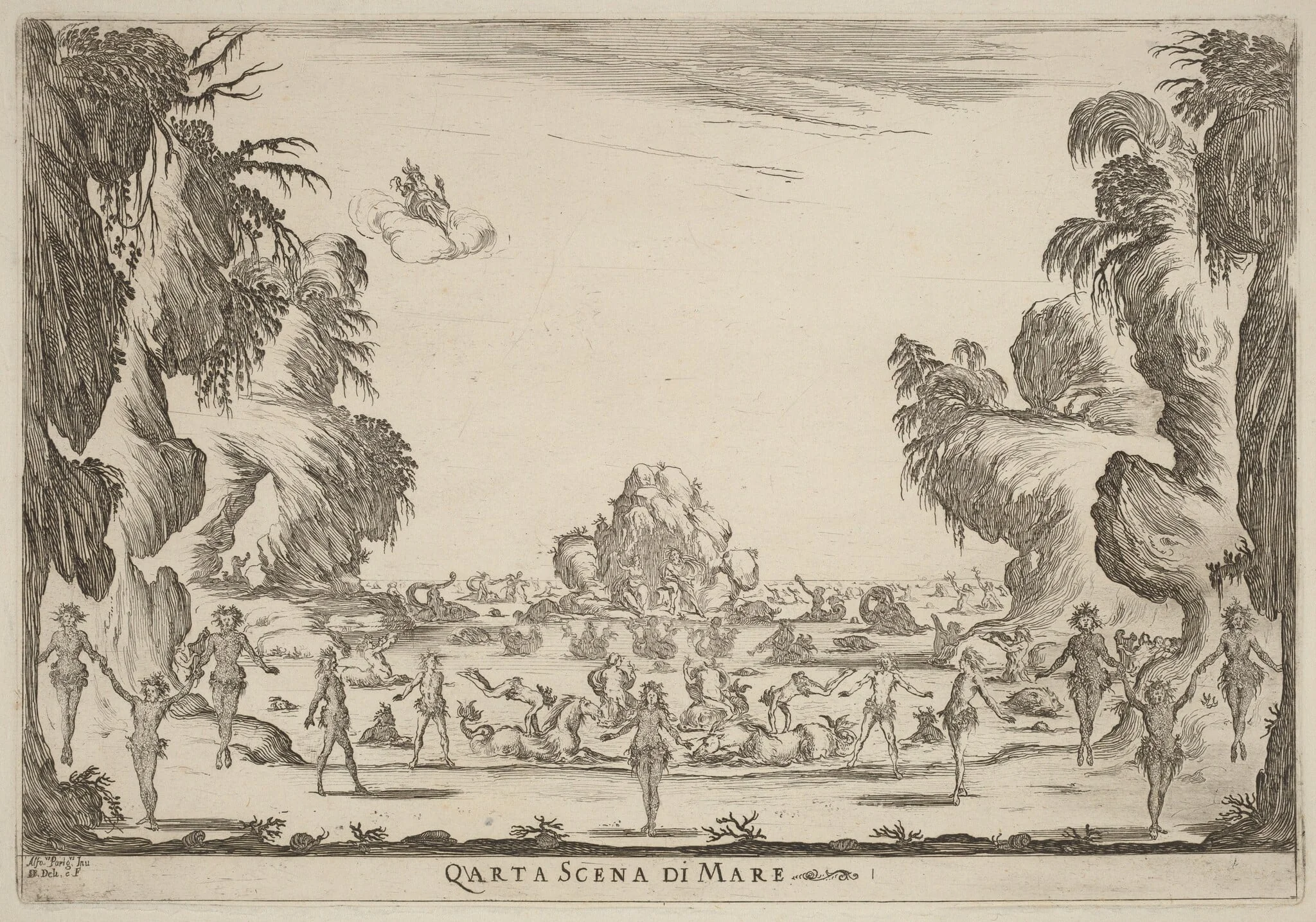 Quarta Scena di Mare, by Stefano Della Bella, ink, 1637