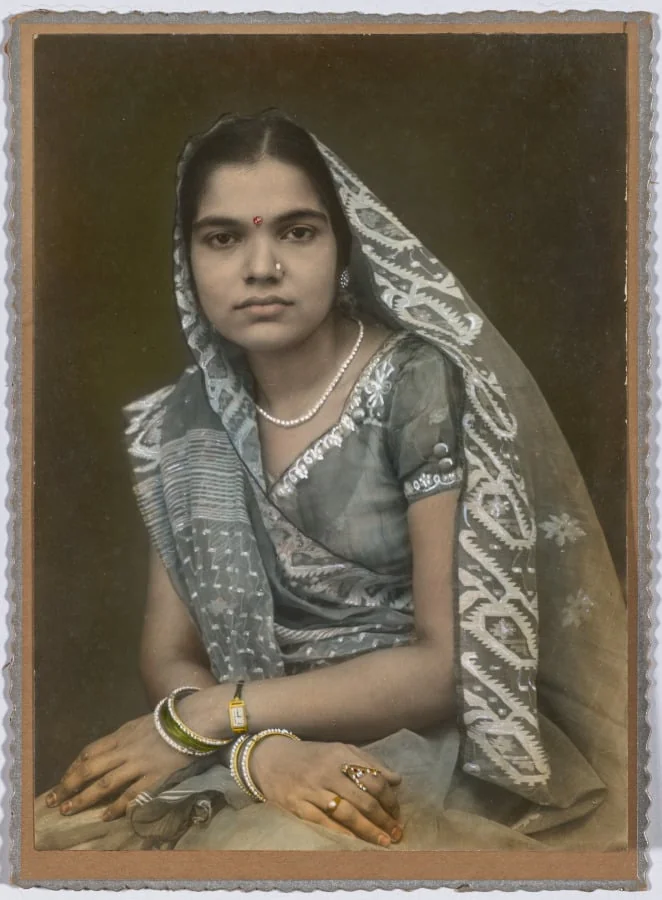 Untitled (Portrait of a Woman in Gray Sari and Veil), by Unknown, 1904