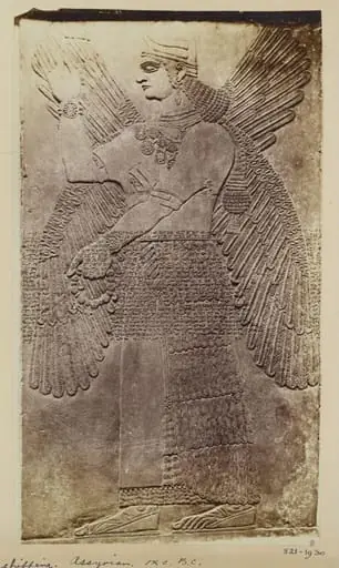 Assyrian sculpture of genius, worshipping, ninth century B.C., Louvre, Paris