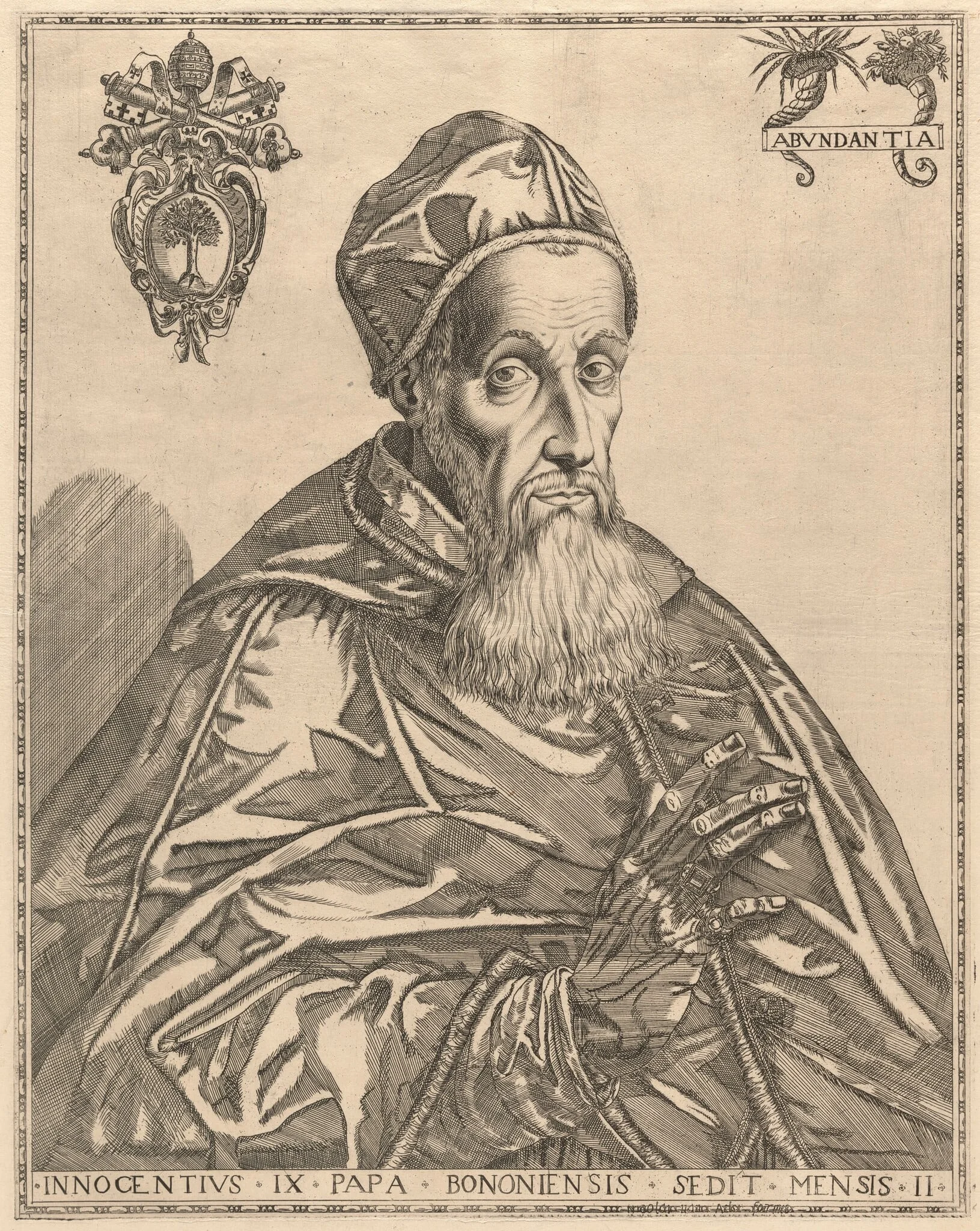 Portrait of Pope Innocent IX, by Nicolaes van Aelst, ink, 1590