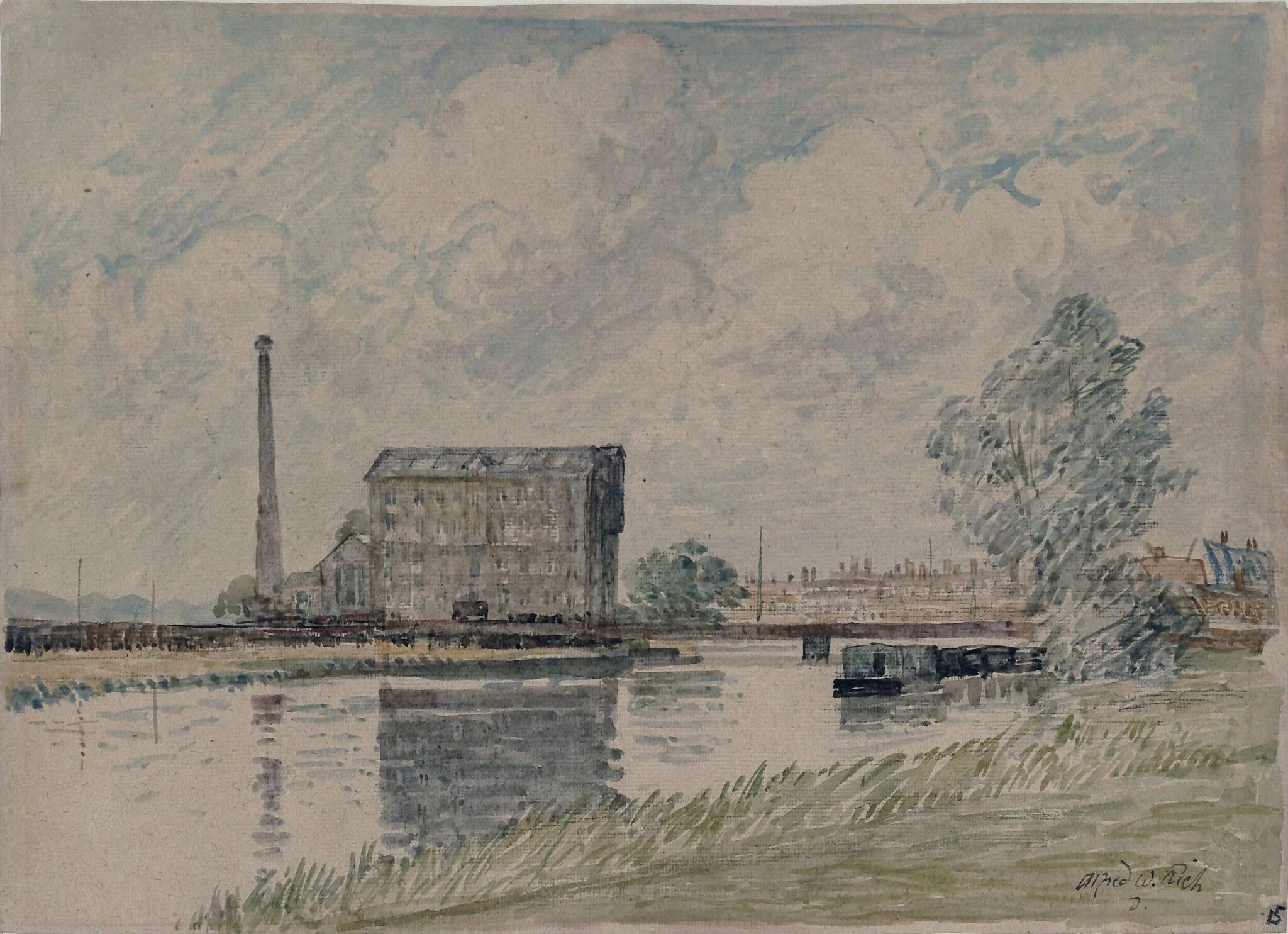 A Mill on the Ouse, Huntingdonshire, by Alfred William Rich, watercolor, 1880
