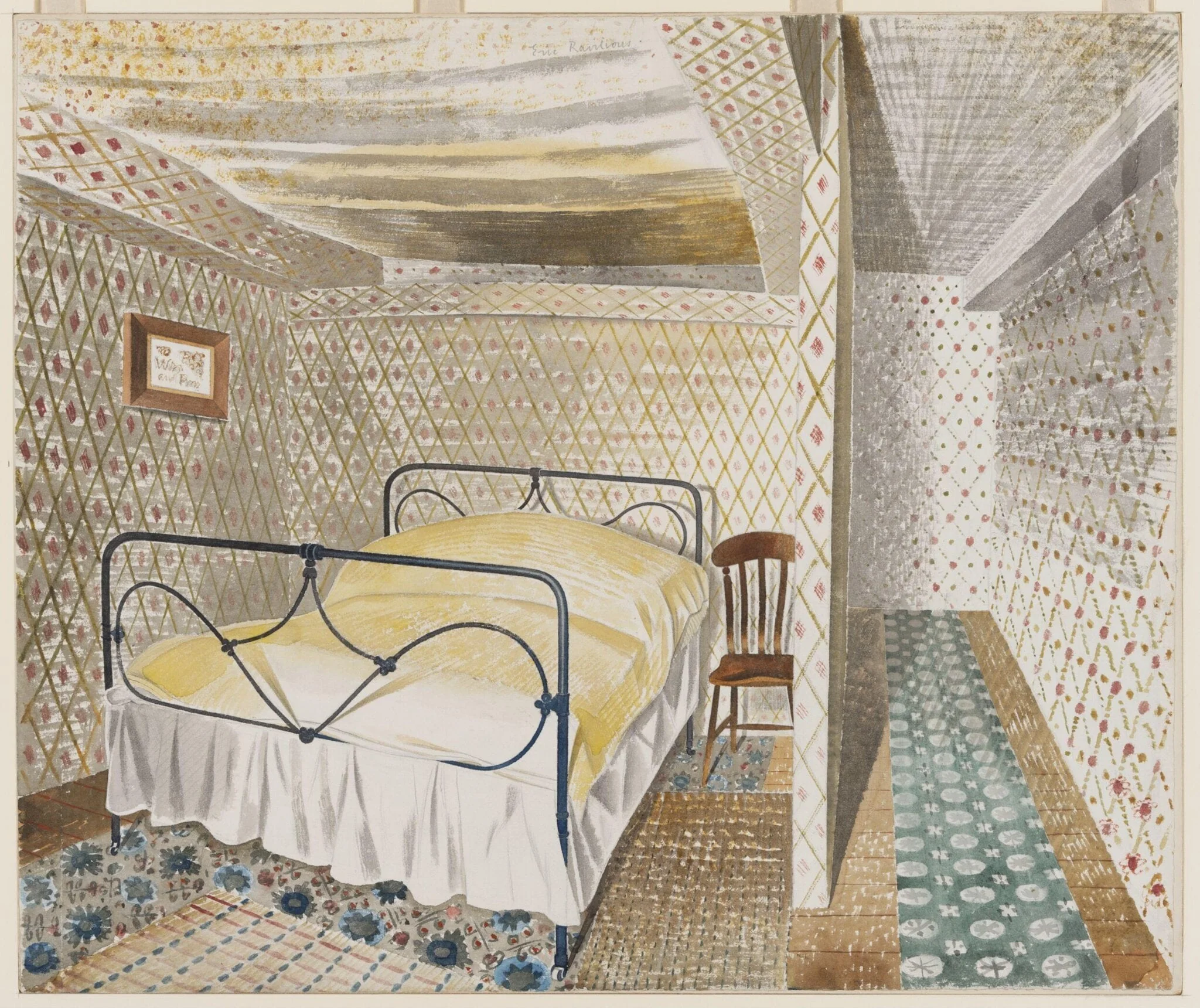 Farmhouse Bedroom, by Eric Ravilious, watercolor, 1938