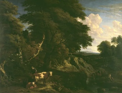Landscape with animals, by Jan Baptist Huysmans, oil, 1699