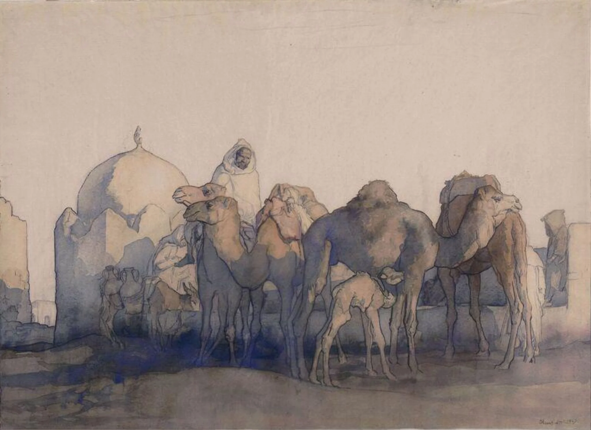 Camels at a well, Tunisia