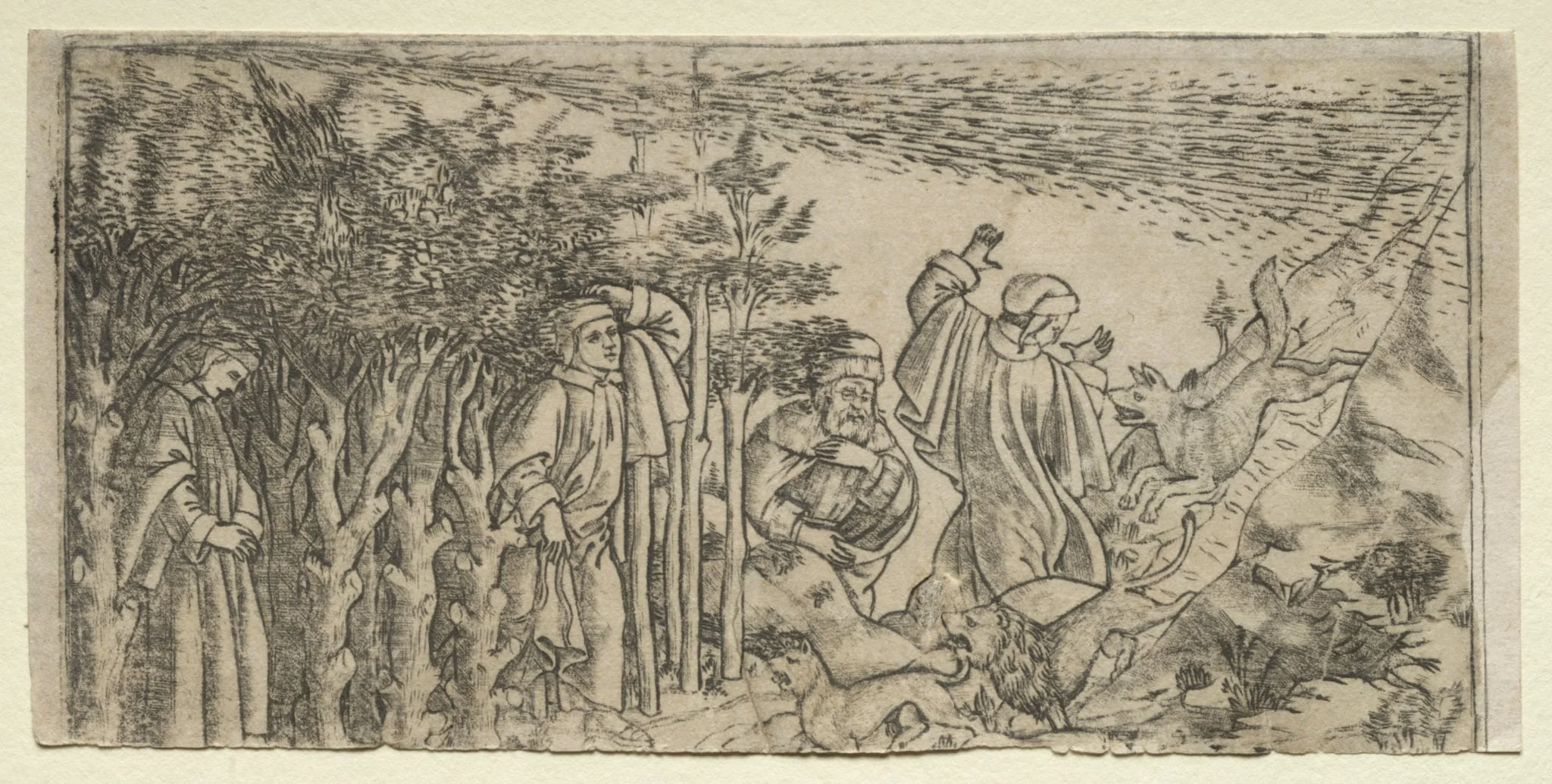 Dante Lost in the Wood: Escaping and Meeting Virgil, Canto I, by Baccio Baldini, 1481