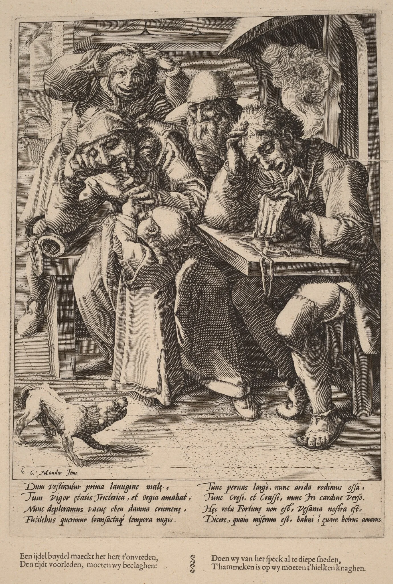 When Your Purse Is Empty, You Eat Bones Not Bacon, by Hendrik Goltzius, ink, 1592