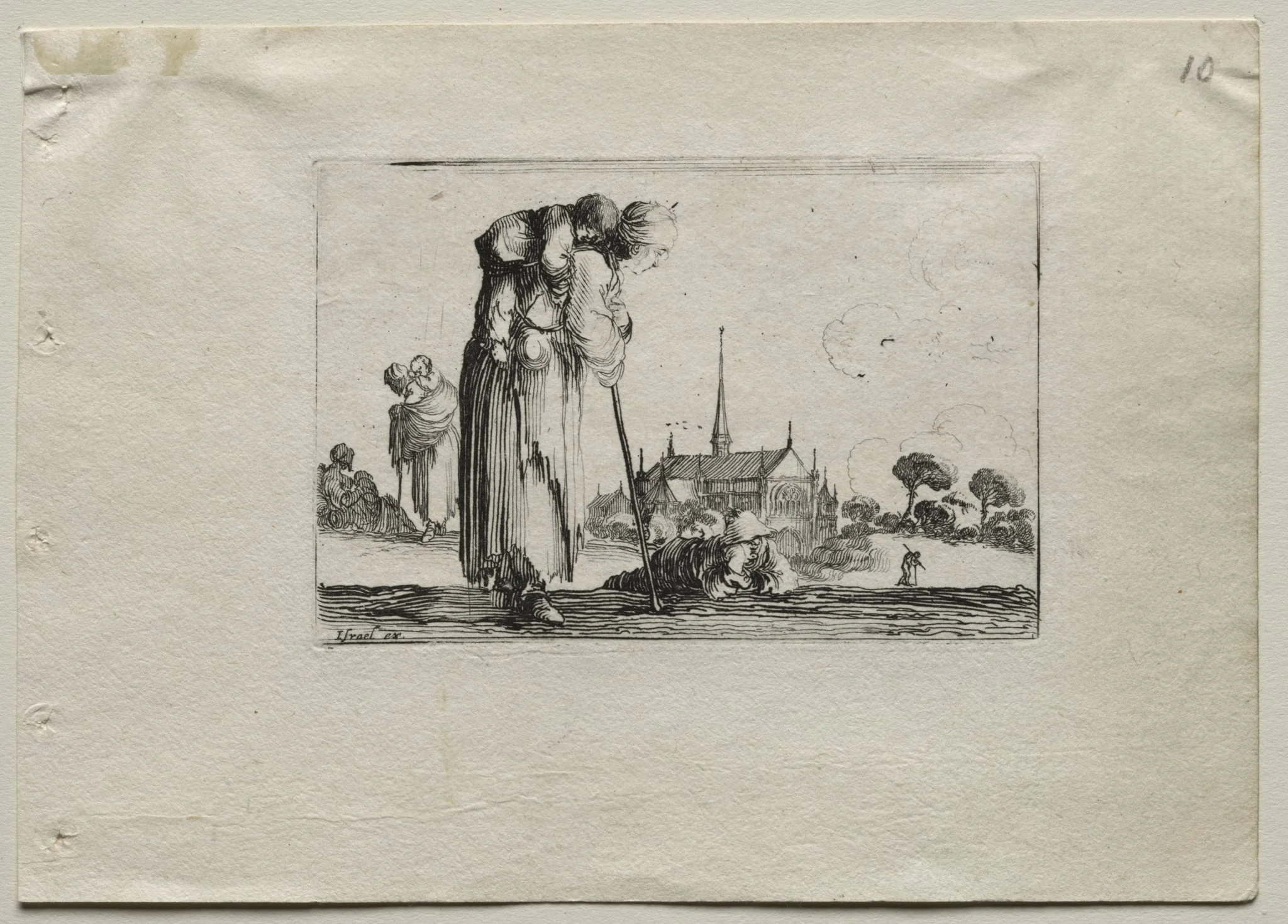Caprices:  Standing Beggar Woman Carrying a Child on her Back, by Stefano Della Bella, 1642