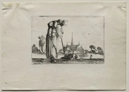 Caprices:  Standing Beggar Woman Carrying a Child on her Back