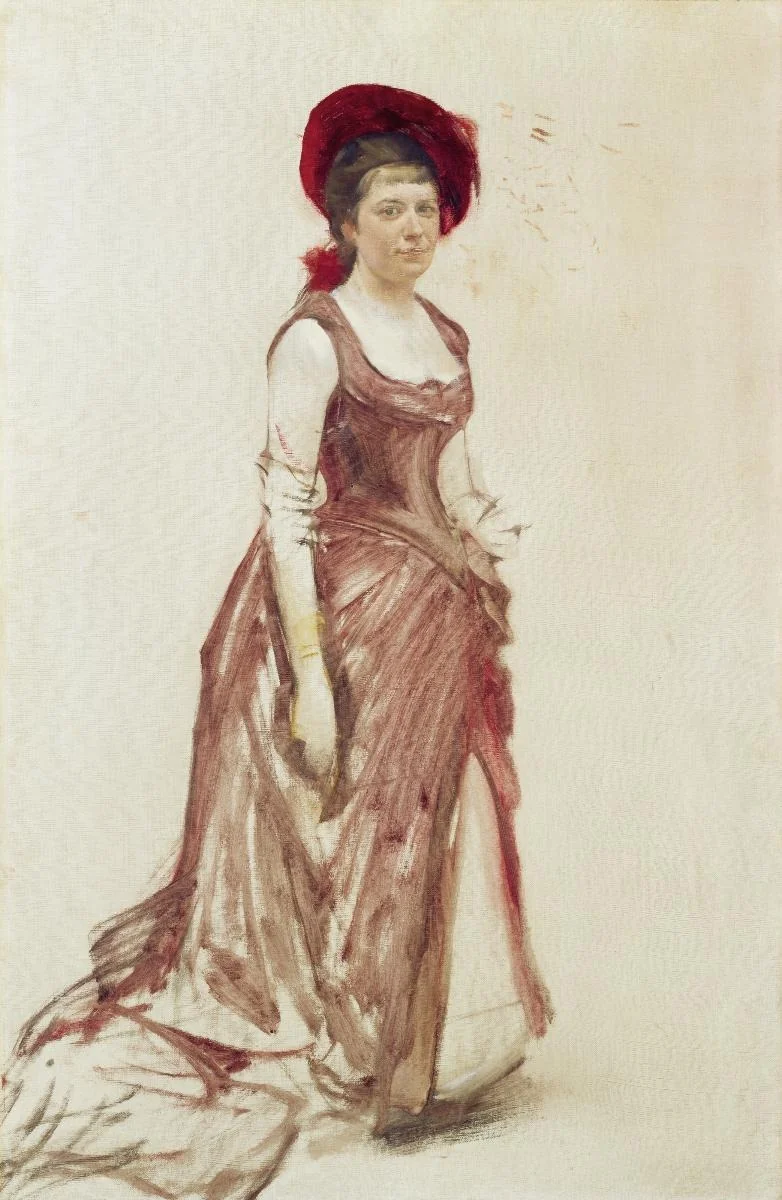 Bildnis Lydia Welti-Escher im roten Kleid, by Karl Stauffer-Bern, oil, 1894