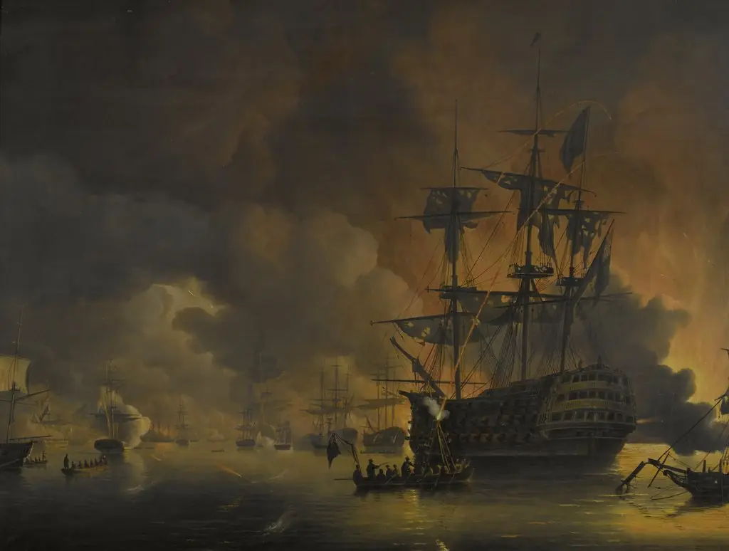 The fire on the Wharves of Algiers, shortly after the commencement of the Bombardment by the Anglo-Dutch Fleet, 27 August 1816