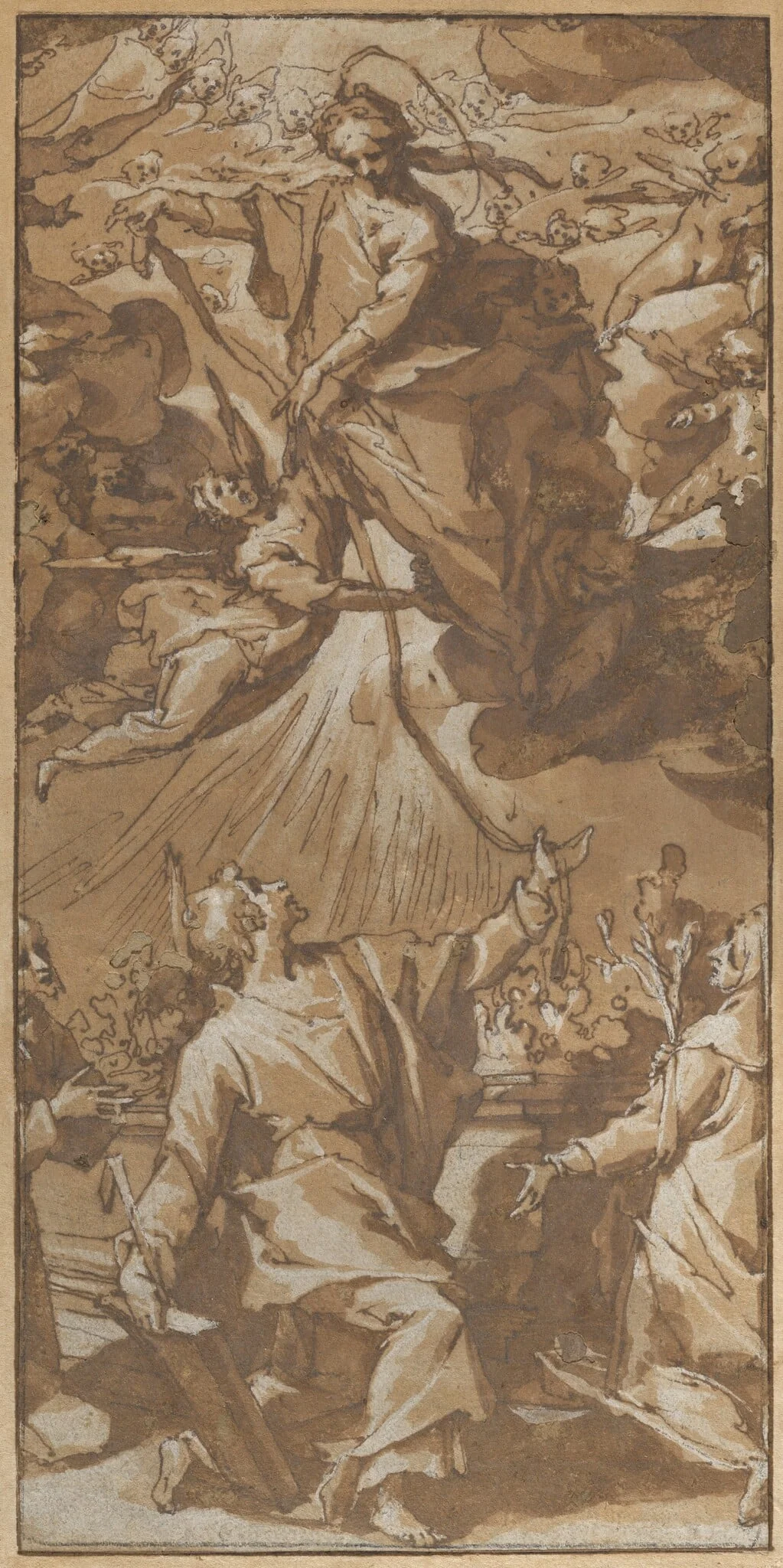 The Virgin Giving the Girdle to Saint Thomas, between Saints Francis and Catherine of Siena, by Andrea Boscoli, gouache, 1602