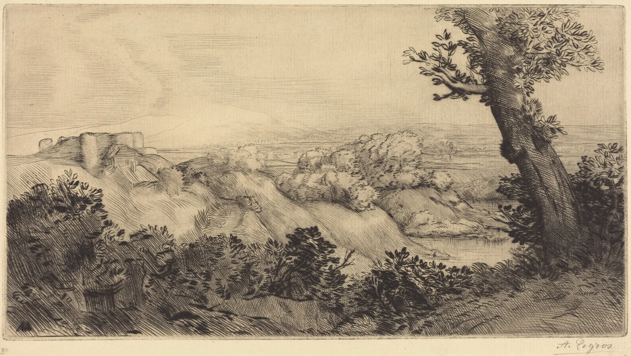 Top of the Hill (Le haut de la colline), by Alphonse Legros, ink, 1874