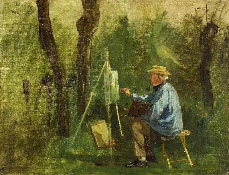 Corot à son chevalet, Crècy-en-Brie, by Eugène Decan, oil, 1871