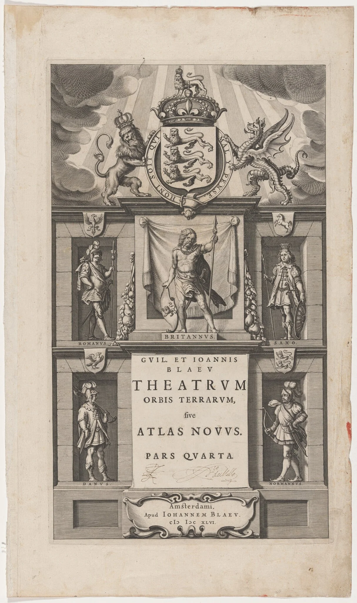 Title Page to Atlas Novus by William and JohnBlaev, by Unknown 19th Century, ink, 1646