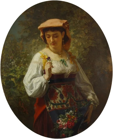 Portrait of italian woman, by Carl Huns, oil, 1870